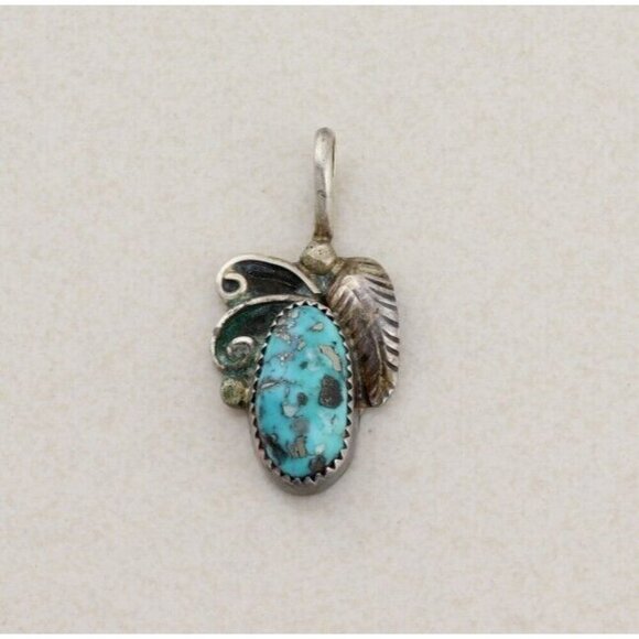 Pendant Only Sterling Silver Robert Chee Natural Turquoise Pendant 1 1/2" x 3/4" - Picture 1 of 6